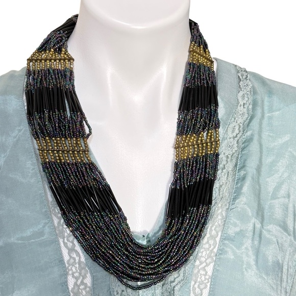 Multi-Strand Beaded stacked Statement Necklace boho tribal - Picture 1 of 4